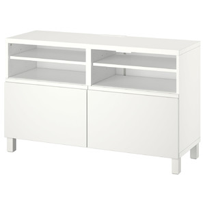 BESTÅ TV bench with doors, white/Västerviken/Stubbarp white, 120x42x74 cm