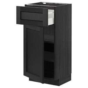 METOD / MAXIMERA Base cabinet with drawer/door, black/Lerhyttan black stained, 40x37 cm