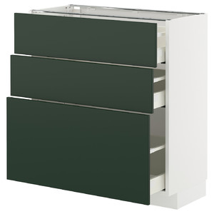 METOD / MAXIMERA Base cabinet with 3 drawers, white/Havstorp deep green, 80x37 cm