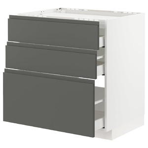 METOD / MAXIMERA Base cab f hob/3 fronts/3 drawers, white/Voxtorp dark grey, 80x60 cm