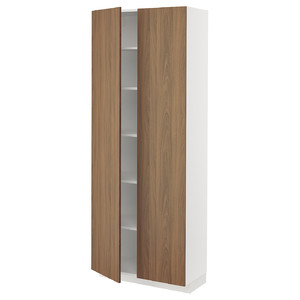 METOD High cabinet with shelves, white/Tistorp brown walnut effect, 80x37x200 cm