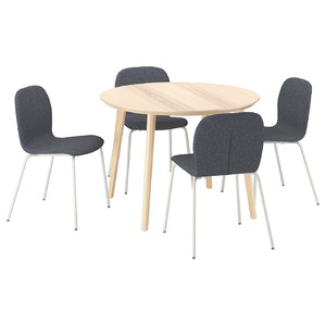 LISABO / KARLPETTER Table and 4 chairs, ash veneer/Gunnared medium grey white, 105 cm