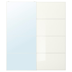 AULI / FÄRVIK Pair of sliding doors, mirror glass/white glass, 200x236 cm