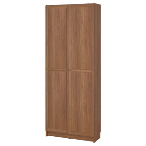 BILLY Bookcase with doors, brown walnut effect, 80x30x202 cm