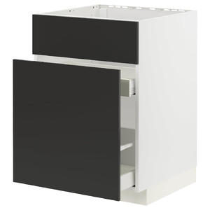 METOD / MAXIMERA Base cab f sink+3 fronts/2 drawers, white/Nickebo matt anthracite, 60x60 cm