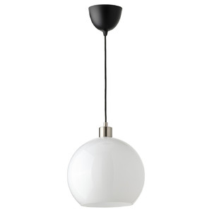 JÄRPLIDEN Pendant lamp, white glass/nickel-plated, 30 cm