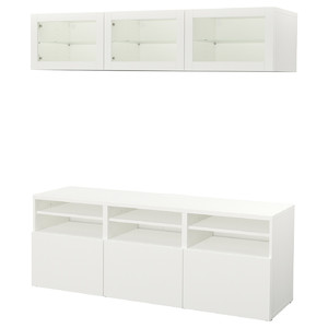 BESTÅ TV storage combination/glass doors, white/Lappviken white clear glass, 180x42x192 cm