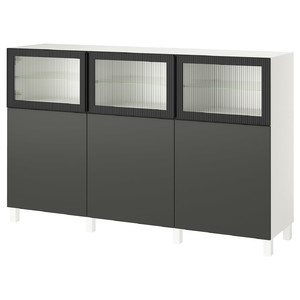 BESTÅ Storage combination with doors, white Lappviken/Fällsvik dark grey, 180x42x112 cm