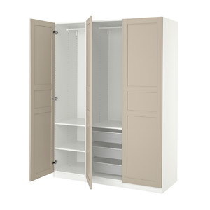 PAX / FLISBERGET Wardrobe combination, white/light beige, 150x60x201 cm