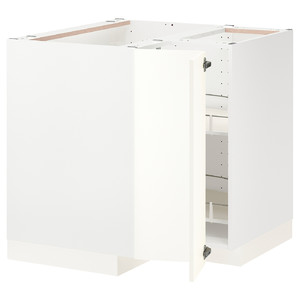 METOD Corner base cabinet with carousel, white/Vallstena white, 88x88 cm
