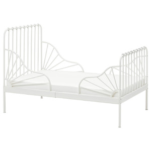 MINNEN Ext bed frame with slatted bed base, white, 80x200 cm