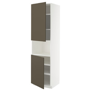 METOD High cab f micro w 2 doors/shelves, white/Havstorp brown-beige, 60x60x220 cm