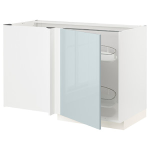 METOD Corner base cab w pull-out fitting, white/Kallarp light grey-blue, 128x68 cm