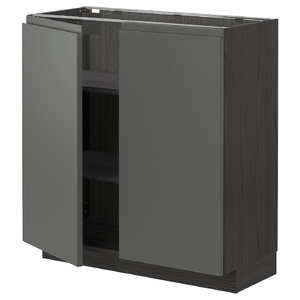 METOD Base cabinet with shelves/2 doors, black/Voxtorp dark grey, 80x37 cm