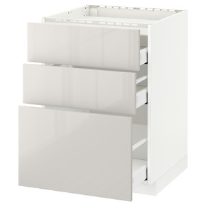 METOD/MAXIMERA Base cab f hob/3 fronts/3 drawers, white, Ringhult light grey, 60x61.8x88 cm