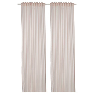 BYMOTT Curtains, 1 pair, white/beige striped, 120x250 cm