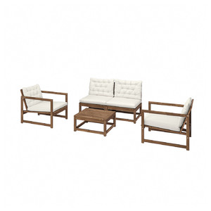 NÄMMARÖ 4-seat conversation set, outdoor, light brown stained/Kuddarna light grey-beige