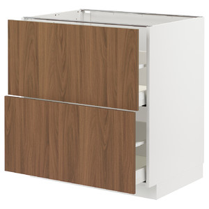 METOD/MAXIMERA Base cb 2 fronts/2 high drawers, white/Tistorp brown walnut effect, 80x60 cm