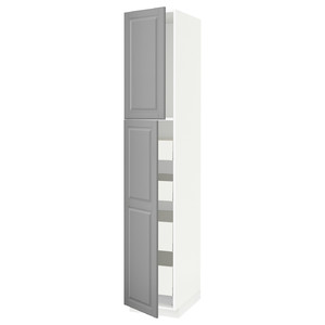 METOD / MAXIMERA Hi cab w 2 doors/4 drawers, white/Bodbyn grey, 40x60x220 cm