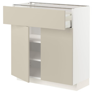 METOD / MAXIMERA Base cabinet with drawer/2 doors, white/Havstorp beige, 80x37 cm