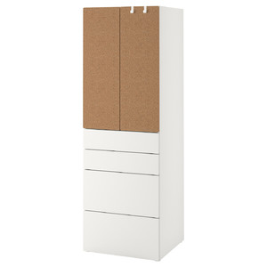 SMÅSTAD / PLATSA Wardrobe, white cork/with 4 drawers, 60x42x181 cm