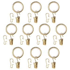 SYRLIG Curtain ring with clip and hook, brass-colour, 25 mm, 10 pack