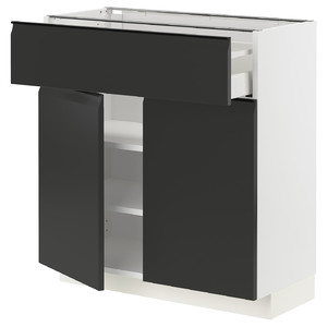 METOD / MAXIMERA Base cabinet with drawer/2 doors, white/Upplöv matt anthracite, 80x37 cm