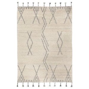 FINSVINGEL Rug, high pile, beige/black/handmade, 170x240 cm