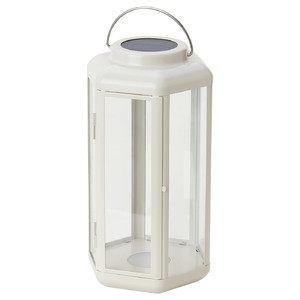 SOLVINDEN LED solar-powered table lamp, lantern/beige, 28 cm