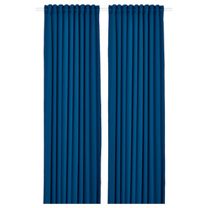 MAJGULL Block-out curtains, 1 pair, dark blue, 145x300 cm