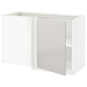 METOD Corner base cabinet with shelf, white/Ringhult light grey, 128x68 cm