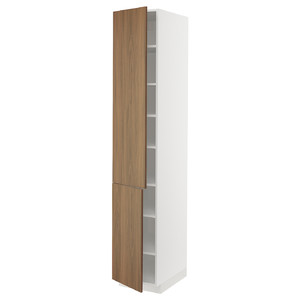 METOD High cabinet with shelves/2 doors, white/Tistorp brown walnut effect, 40x60x220 cm