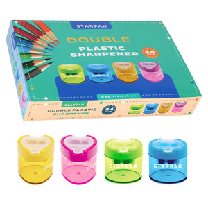 Starpak Double Plastic Pencil Sharpener Disc 24pcs, 4 Colours/2 Shapes