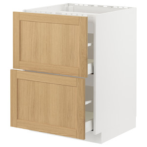 METOD / MAXIMERA Base cab f hob/2 fronts/2 drawers, white/Forsbacka oak, 60x60 cm