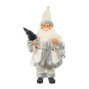 Christmas Decoration Soft Santa with Lantern 40cm, white