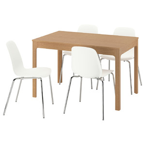 EKEDALEN / LIDÅS Table and 4 chairs, oak/white chrome-plated, 120/180 cm