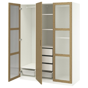 PAX / TONSTAD Wardrobe combination, white/oak veneer glass, 150x60x201 cm