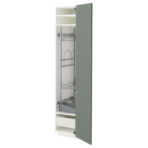 METOD / MAXIMERA High cabinet with cleaning interior, white/Nickebo matt grey-green, 40x60x200 cm