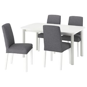 STRANDTORP / BERGMUND Table and 4 chairs, white/Gunnared medium grey white, 150/205/260 cm