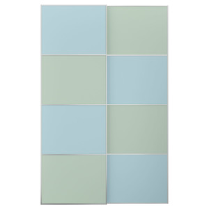MEHAMN Pair of sliding doors, aluminium double sided/light blue light green, 150x236 cm
