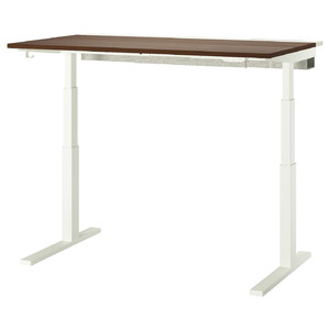 MITTZON Desk sit/stand, electric walnut veneer/white, 140x80 cm