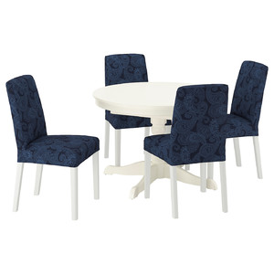 INGATORP / BERGMUND Table and 4 chairs, white/white Kvillsfors dark blue/blue, 110/155 cm