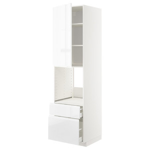 METOD / MAXIMERA Hi cab f ov w dr/2 frnt/1 m/1 h drw, white/Voxtorp high-gloss/white, 60x60x220 cm