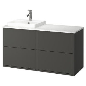 HAVBÄCK / ORRSJÖN Wash-stand/wash-basin/tap, dark grey/white marble effect, 122x49x71 cm
