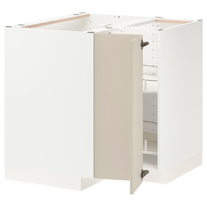 METOD Corner base cabinet with carousel, white/Havstorp beige, 88x88 cm