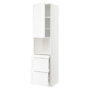 METOD / MAXIMERA Hi cab f micro combi w door/3 drwrs, white Enköping/white wood effect, 60x60x240 cm