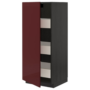 METOD / MAXIMERA High cabinet with drawers, black Kallarp/high-gloss dark red-brown, 60x60x140 cm