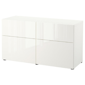 BESTÅ Storage combination w doors/drawers, white/Selsviken high-gloss/white, 120x42x65 cm