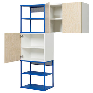 PLATSA Open storage combination w 3 doors, white Kalbåden/blue, 140x42x182 cm