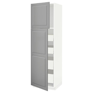 METOD / MAXIMERA Hi cab w 2 doors/4 drawers, white/Bodbyn grey, 60x60x200 cm